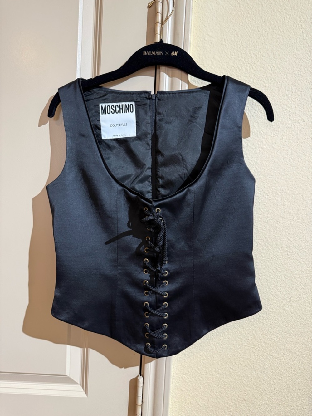 Authentic Moschino Black  Couture vintage Corset with lace up front, back zipper - Picture 3 of 15